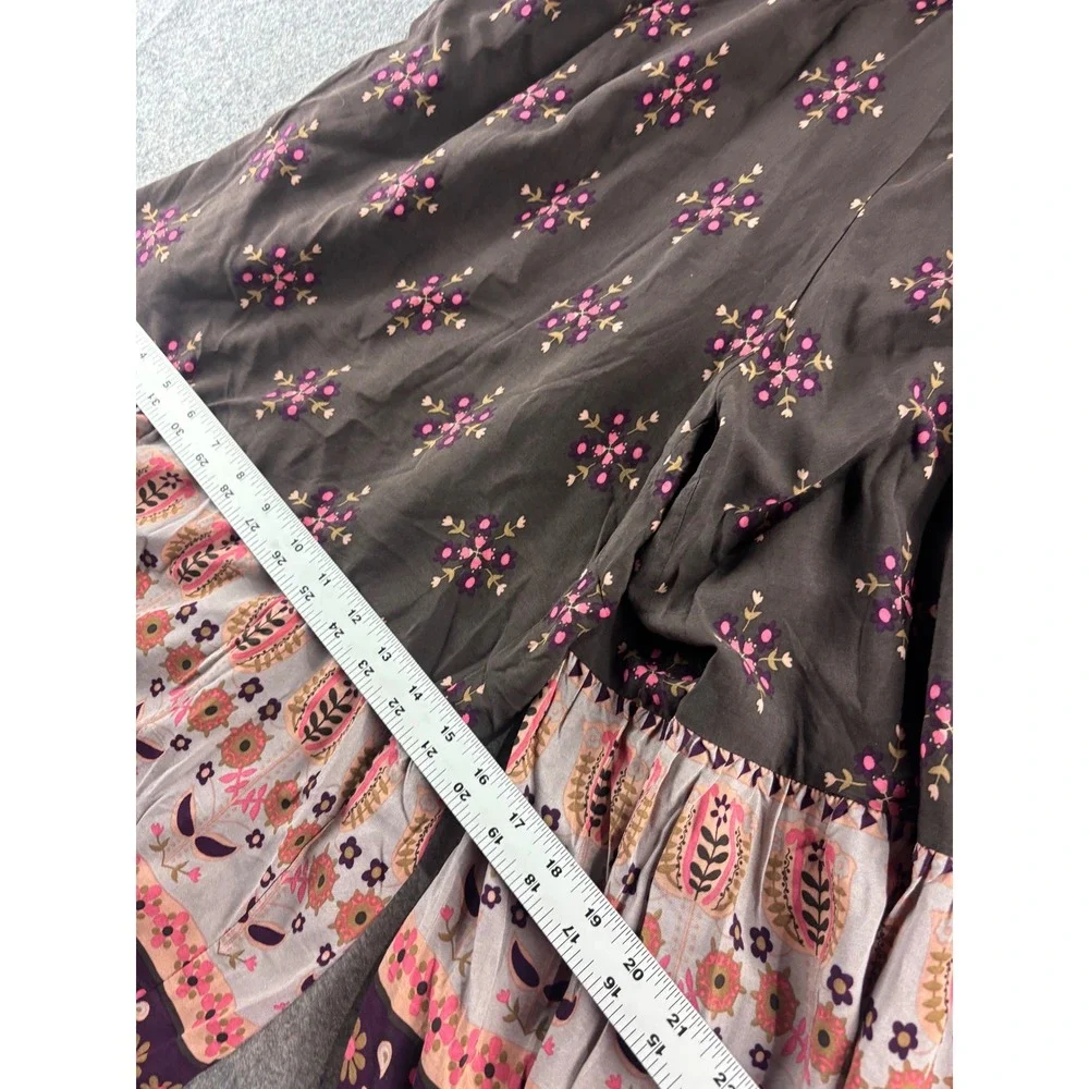 Natural Life Floral Wide Leg Jumpsuit Brown Pink Boho Tiered Ruffle Women L Boho